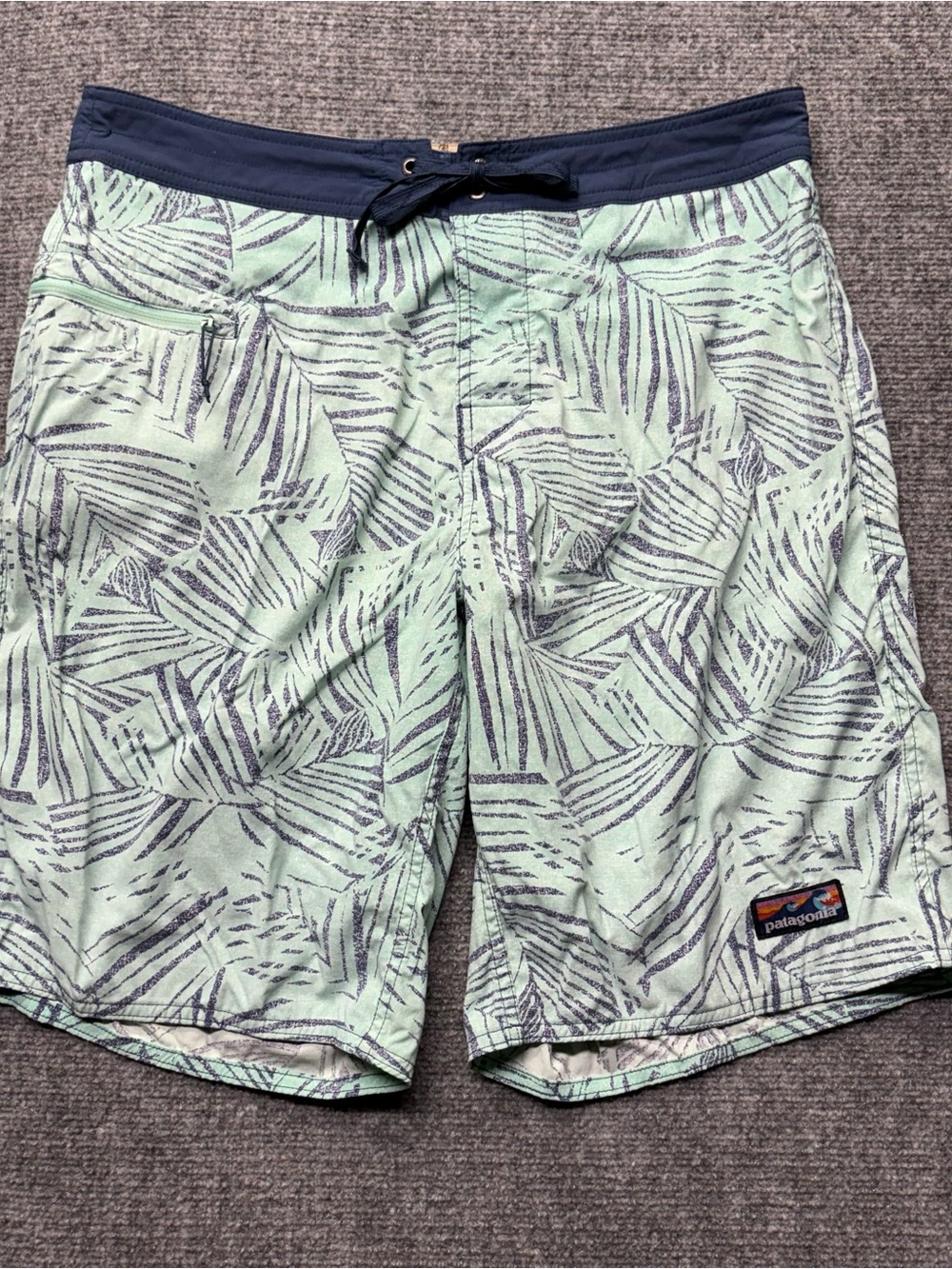 Patagonia Boardshorts Mens 34 Blue Stretch Wavefarer Rain Fern Speckle